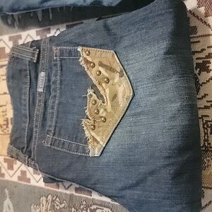 Cruel Jeans Camryn Camo Size 7L Stud Detail Pockets Dark Wash Mid Rise Womens.